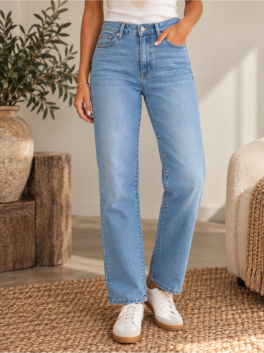 Quince Bella Stretch Straight Jeans Size 30 Organic Cotton Light Wash #1017